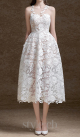 erica floral lace midi dress in white