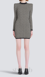 Short bicolor jacquard mini dress with monogram