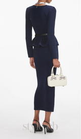 knit peplum maxi dress in dark blue