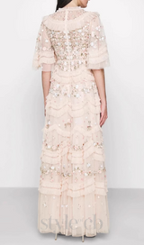 lalabelle tulle floral gown in apricot