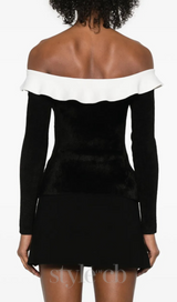 claire chenille knit off shoulder top in black
