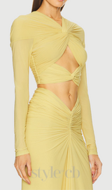 cut out bodycon bandage maxi dress in yellow