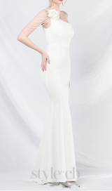 DOLORES ONE-SHOULDER FLORAL MAXI DRESS IN WHITE