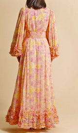 chiffon ruffled wrap maxi dress in orange