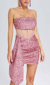 SEQUIN MESH RUCHED MINI DRESS