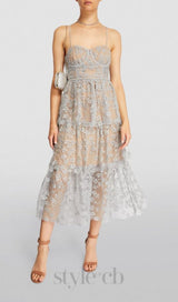 FLORAL EMBELLISHED MIDI DRESS IN BLUE