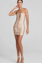 TUBE TOP LACE UP BANDAGE MINI DRESS