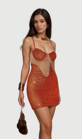 SOPHIA ORANGE SPAGHETTI SEQUIN MINI DRESS