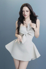 alberta bowknot strapless mini dress in camel