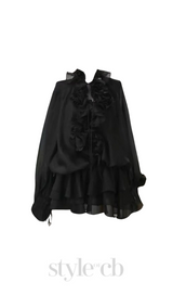 Jaketta Flower Ruffle Mini Dress In Black