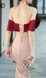 FAUX PEARL BOW MIDI DRESS IN PALE PINK