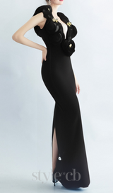 ruffled top with gold accents maxi dress