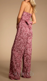 Organza Ruched Strapless Wide-Leg Jumpsuit