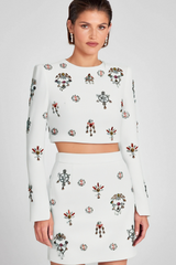 WHITE RHINESTONE EMBELLISHED SKIRT SET