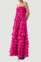 stacey Strapless Layered Maxi Dress in pink