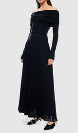 sara bodycon strapless long sleeve maxi dress in black