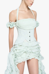 elva halter three-dimensional flower irregular tassel mini dress in mint