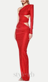 Caits One Shoulder Crystal Cutout Maxi Dress