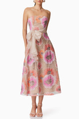 Strapless Flower Sequin Embellished Midi Dress