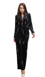 apphia Velvet Diamond embellished blazer 2 Piece in black