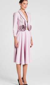 CAROL PINK 3D FLORAL BLAZER & HIGH WAIST MIDI SKIRT SET