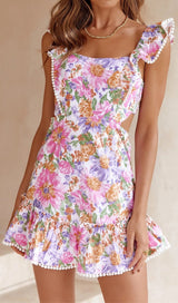 SQUARE NECK FLORAL RUFFLED MINI DRESS