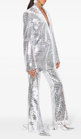 sequin-embellished trousers blazer set in silver