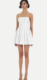 alyssa white strapless pleated mini dress