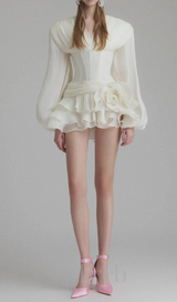 wallis 3d flower ruffle trim mini dress in white