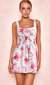 RETALE PINK FLORAL FLARED MINI DRESS