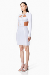 RACHEL WHITE HOLLOW BANDAGE BODYCON MINI DRESS
