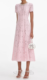 Lace Embellished Midi Dress in pink