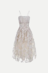 Stereoscopic Flower Rhinestone Chain maxi Dress in white