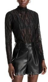 Lace Mock Neck Top in black