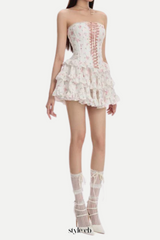 floral print chest-wrapped mini dress in white