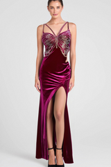 BUTTERFLY RHINESTONE VELVET DRESS
