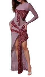 arlene Zachary Long Sleeve Bow Sequin Dress