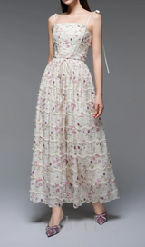 floral print a-line square neck maxi dress
