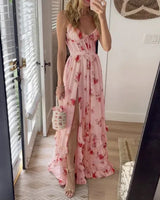 lyuba floral printed high slit Strapless maxi dress