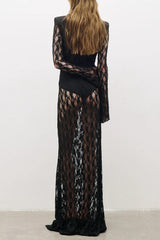 gwendolyn v neck hollow long sleeve lace maxi dress in black
