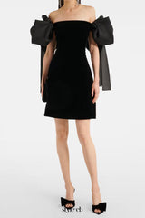 julie bow Off-shoulder mini dress in black