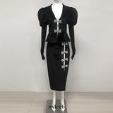 victoria cut out bow mini dress set in black