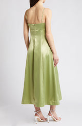 The Elodie Satin Dress In Pistachio