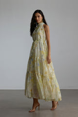 caroline Floral Print Sleeveless Maxi Dress in yellow