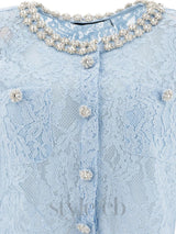 carol lace embellished top in blue