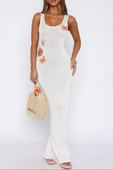 Butterfly Blossom Sequin Knit Maxi Dress In White