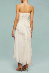 alva Sleeveless Folds Slit Maxi Dress in light white