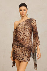 edwina Long Sleeves Leopard Print Mini Dress in brown