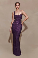 modesty sequin Mesh Back Maxi Dress - Purple