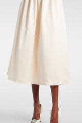 polly floral-appliqué satin midi dress in ivory